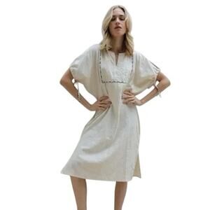 NYMane Union Dress Organic Cotton Cream Black Embroidered Trim M